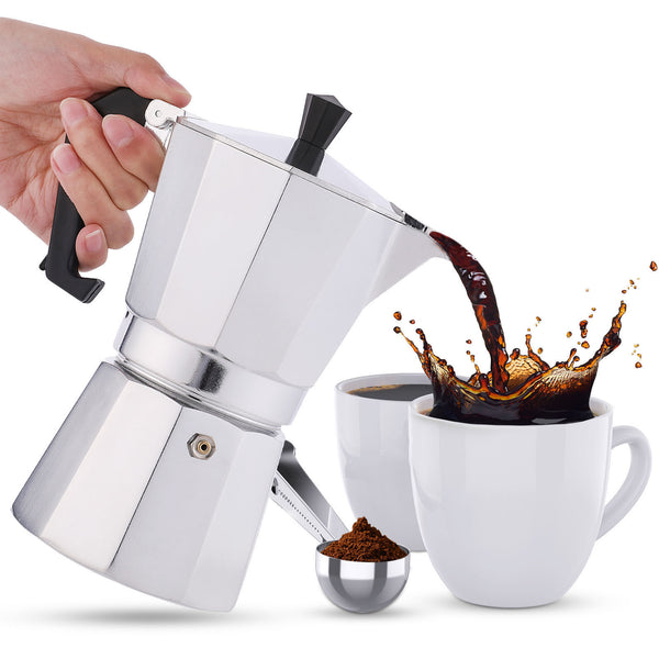 Retro Stovetop Espresso Maker 180ml For 3 Cups Espresso, Italian Moka Pot Coffee Maker, For Coffee Latte Mocha Cappuccino Macchiato Cuban Cafe Makers, Silver